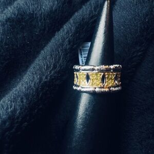 Yellow natural diamond,Textured silver Ring